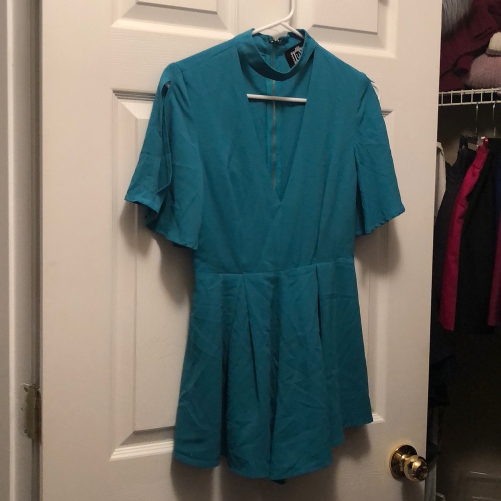 Teal deep V romper